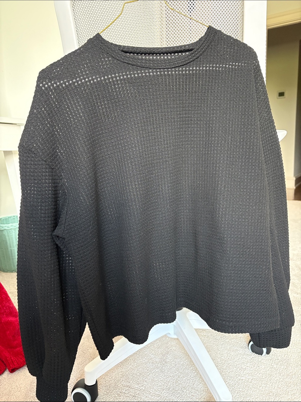 Breathable Open-Weave Long Sleeve Tee in Black